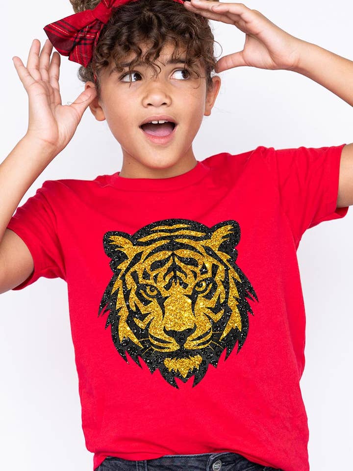 Kids Tiger Head Gold Graphic T Shirts for wholesale by Pink Irene Wholesale
