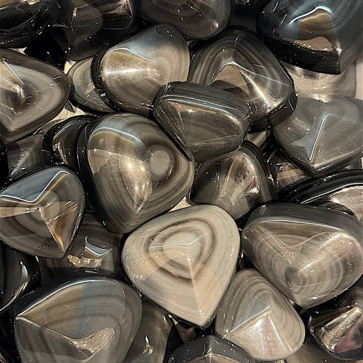 Corazón de obsidiana plateada por kilo para venta al por mayor de Foliesbijoux