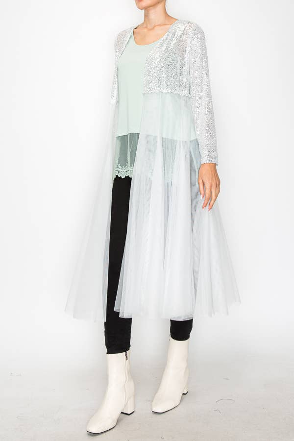 Origami Apparel ~  Lace and Crochet inspired - Venta al por mayor Chaqueta - Mujer - Deslumbrante abrigo largo de lentejuelas con falda de tul - 47692