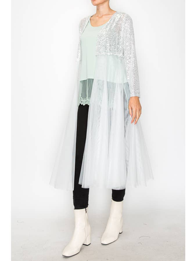 Origami Apparel ~ Lace and Crochet inspired - Venta al por mayor Chaqueta - Mujer - Deslumbrante abrigo largo de lentejuelas con falda de tul - 47692