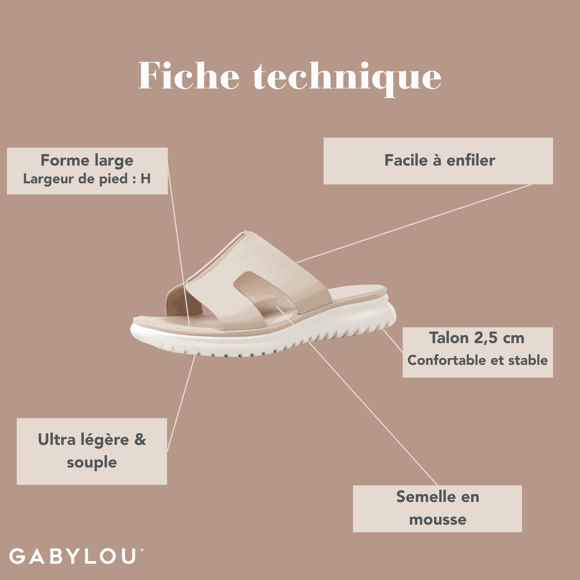 Gabylou - Wholesale Sandals - Women's - Wide adjustable foot mules H - Model Emy19