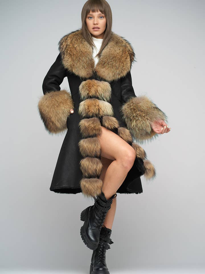 Sheepskin and polar raccoon fur coat 2039 for wholesale by A&A Vesa