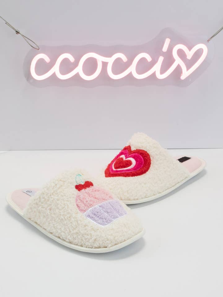 WHITE HYDEE-38 CUTE CUPCAKE AND HEART SLIP-ON SLIPPERS for wholesale on Faire