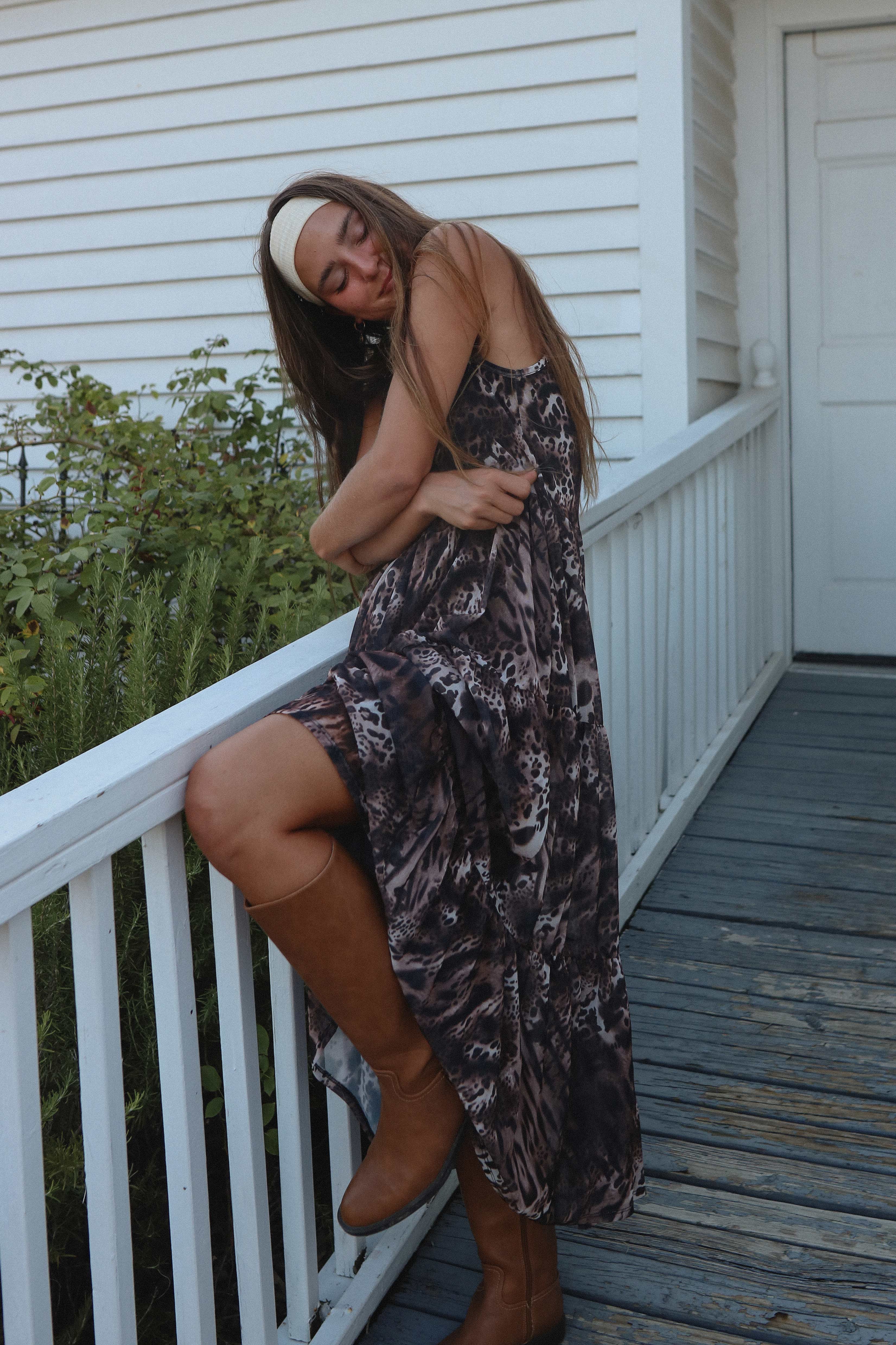 Leopard Brun ISD1099MESH Marina Mesh Dyreprint Kjole for engroshandel på Faire5