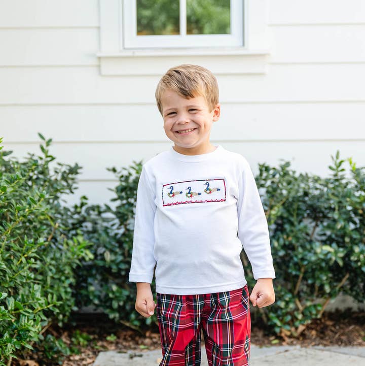 Christmas Geese Smocked Beau T-Shirt/Pants Set for wholesale by Ruth and Ralph