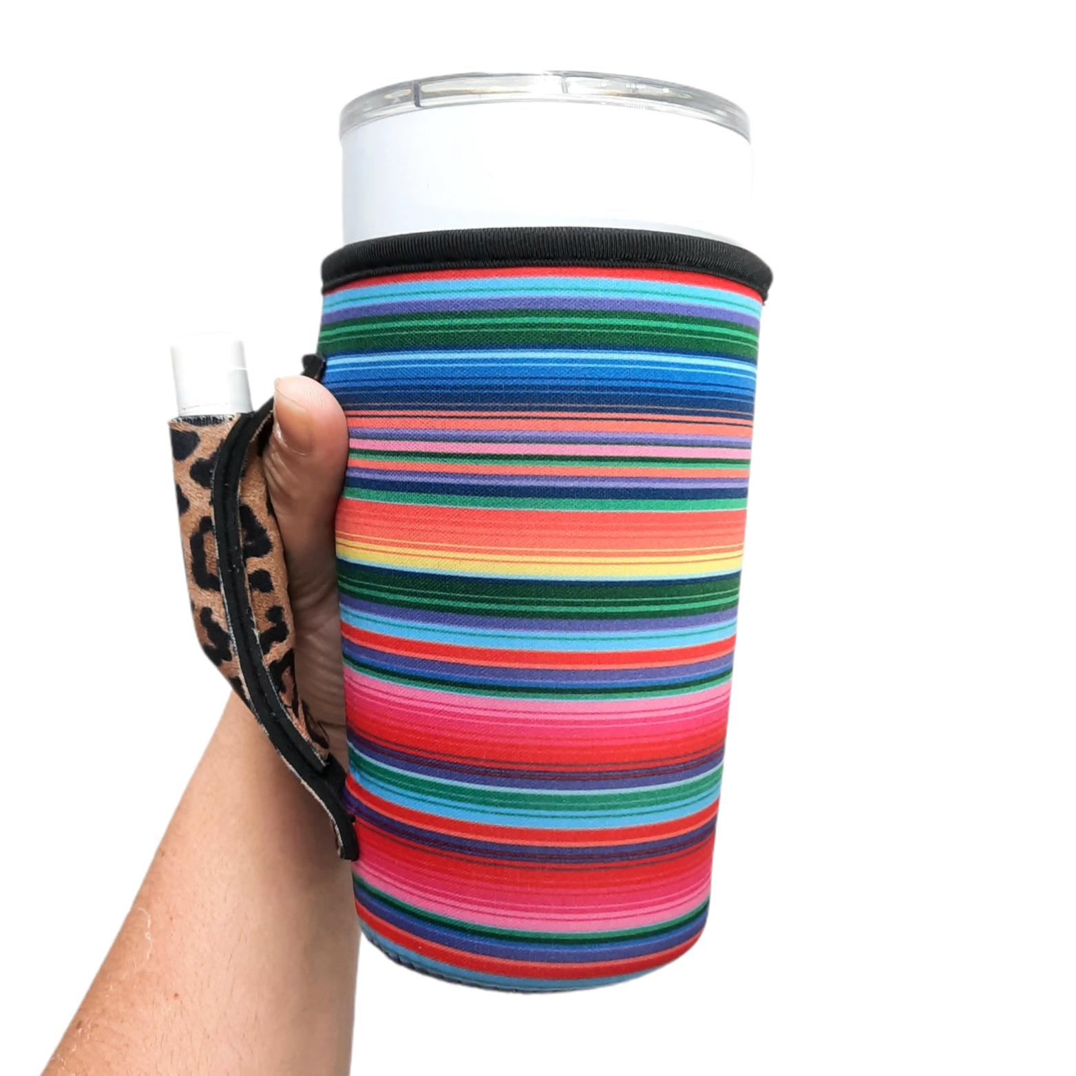 Drink Handlers - Wholesale Drink Huggers & Koozies - Pink Serape w/ Leopard 20oz Large Coffee Tumbler Handler™1