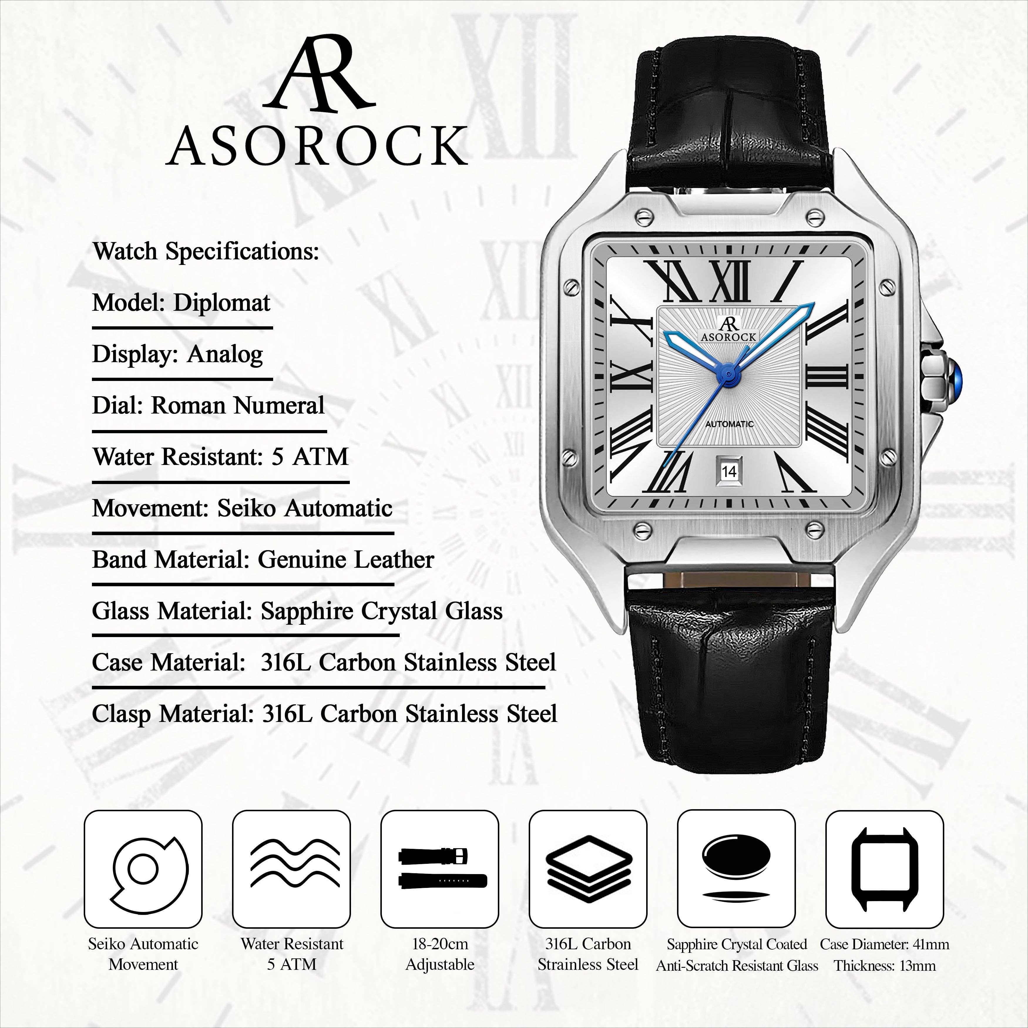 ASOROCK WATCHES ™ - Vendita all'ingrosso Orologio da polso - Uomo - Diplomatico Argento/Bianco4