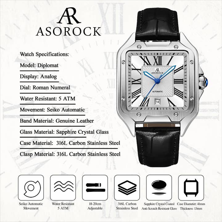 ASOROCK WATCHES â„¢ - Vendita all'ingrosso Orologio da polso - Uomo - Diplomatico Argento/Bianco4
