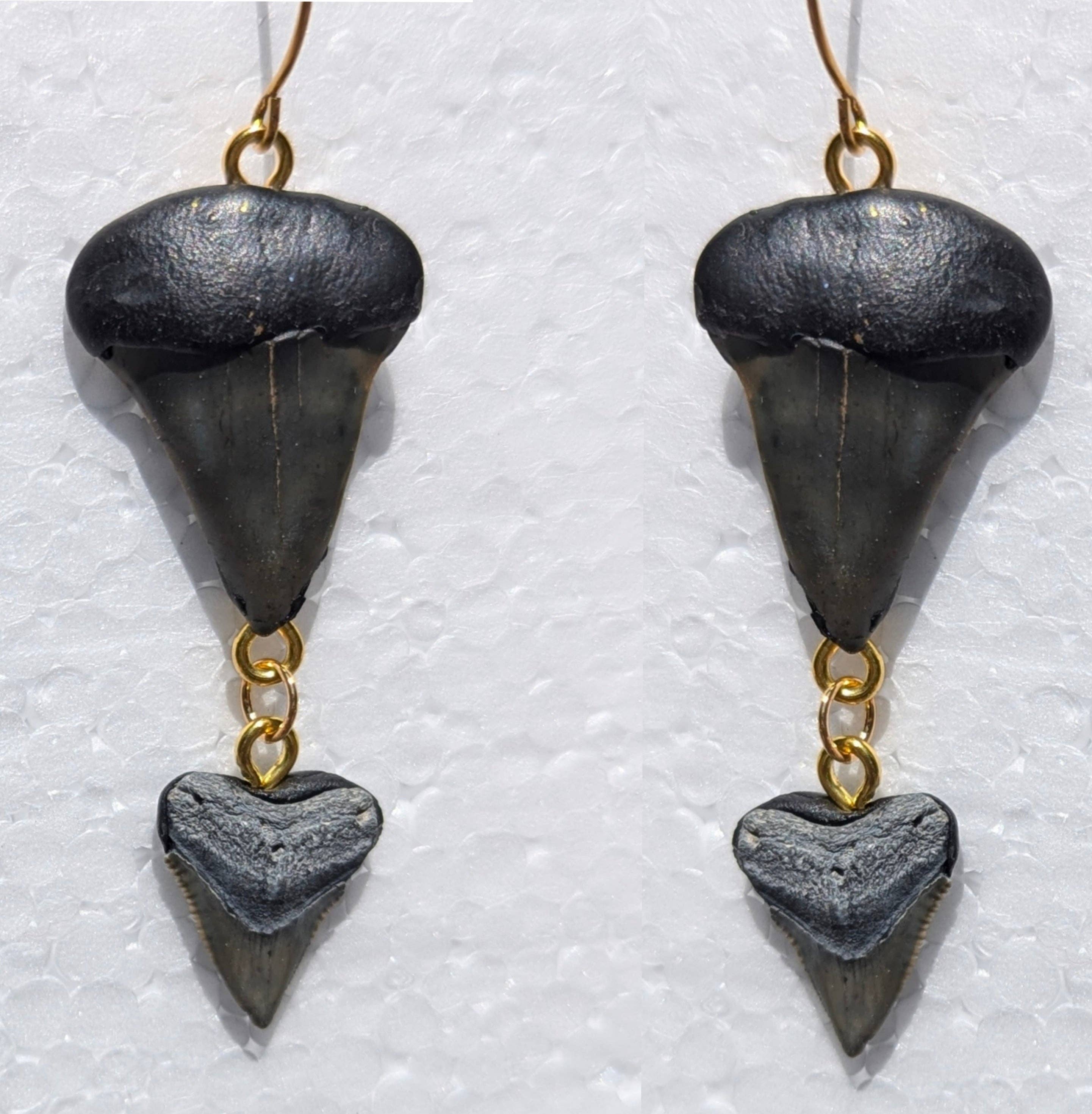 Gay Isber Designs – wholesale Dangle earrings – Double Stacked Fossilized Shark Teeth Designed Hand Made by Award-Winning Artist Sugar Gay Isber2