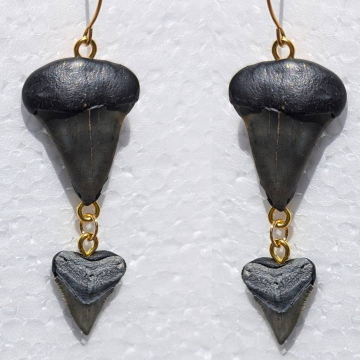 Gay Isber Designs – wholesale Dangle earrings – Double Stacked Fossilized Shark Teeth Designed Hand Made by Award-Winning Artist Sugar Gay Isber2