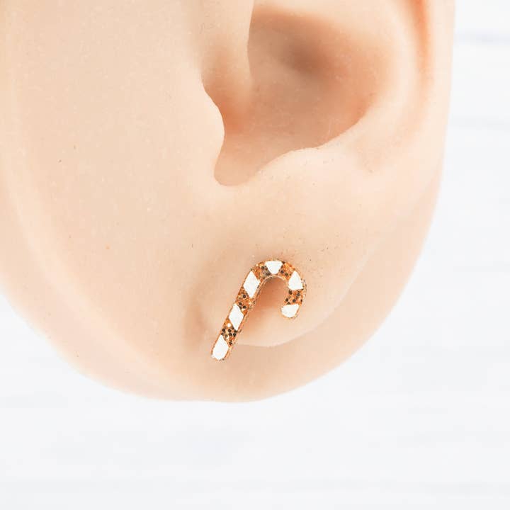 MadebyJenWren – wholesale Stud/post earrings – Gold glitter candy cane Christmas studs2