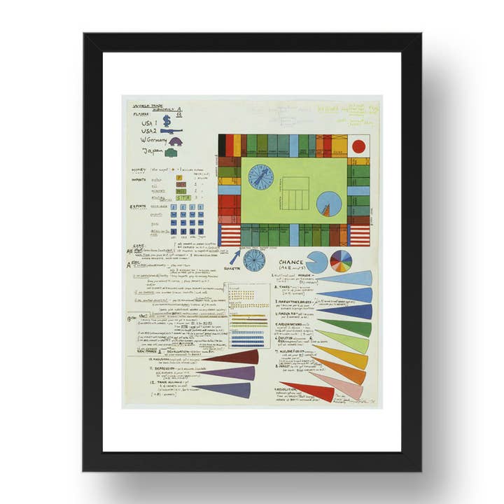 Öyvind Fahlström: Plan for World Trade Monopoly, modernist artwork, A3 Size Reproduction Poster Print in 17x13" Black Frame for wholesale by PERIOD PRINTS