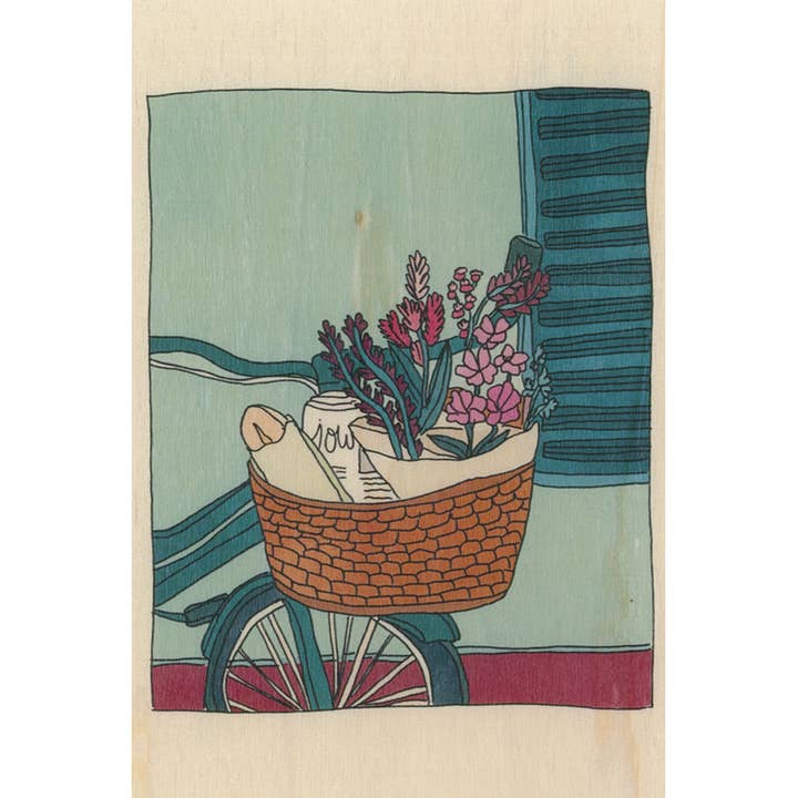Wood Postcard Sud Panier Velo for wholesale by Woodhi