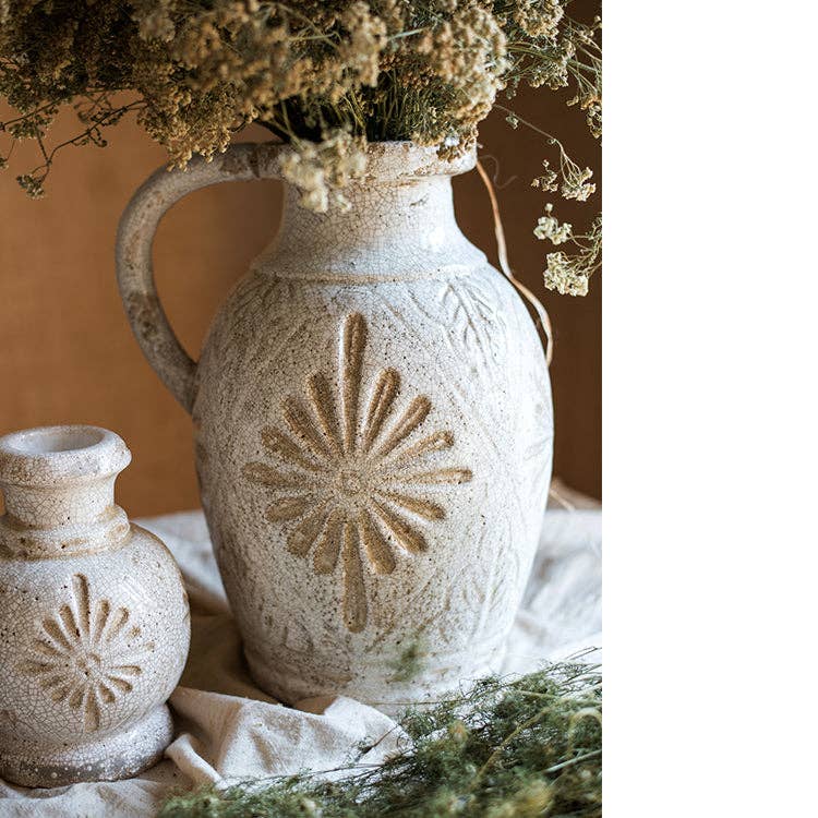 Rustic Reach - Wholesale Vase - Carved Floral Vase in White12