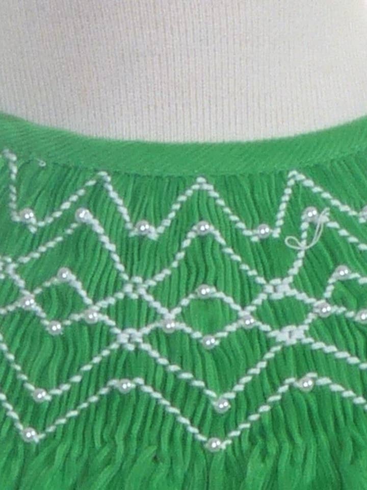 Green Corduroy Smocked with Pearl Bishop Dress for wholesale by Hello Bebes!