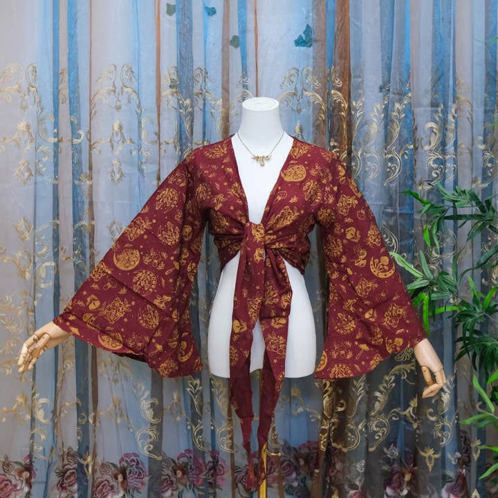 Karma Nepal Crafts - Wholesale Blouse - Women's - 3 Way Cotton Wrap Top with Mushroom Print18