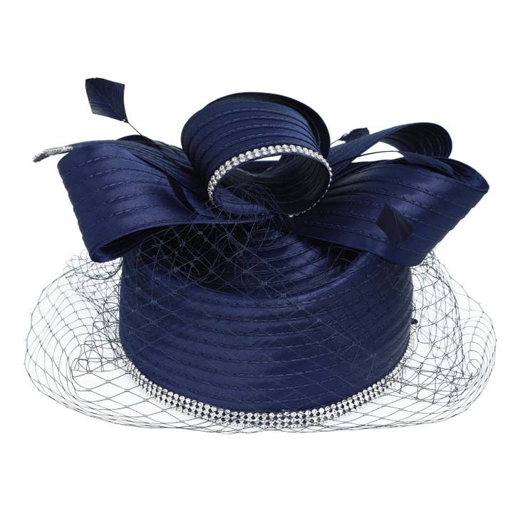 SP Sophia Collection - Wholesale Fascinator Hat - Women's - Ribbon Metallic Dressy Netted Pill Box Braid Hat