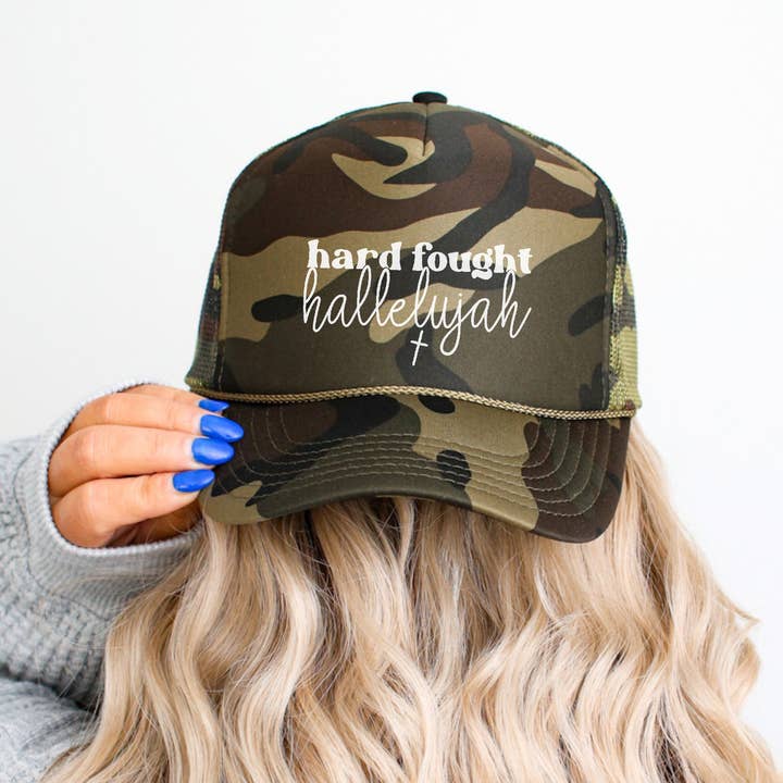 Christian Hat - Hard Fought Hallelujah Trucker Trucker Cap for wholesale by Sweetteez LLC