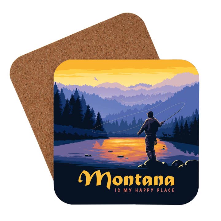 Tourist Courts - Wholesale Coasters - Montana is My Happy Place Fly Fishing Coaster