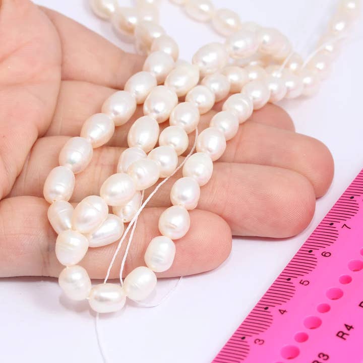 6x8mm Natuurlijke Echte Witte Zoetwaterparel Streng, CHK474 voor wholesale door QueenJewelryM