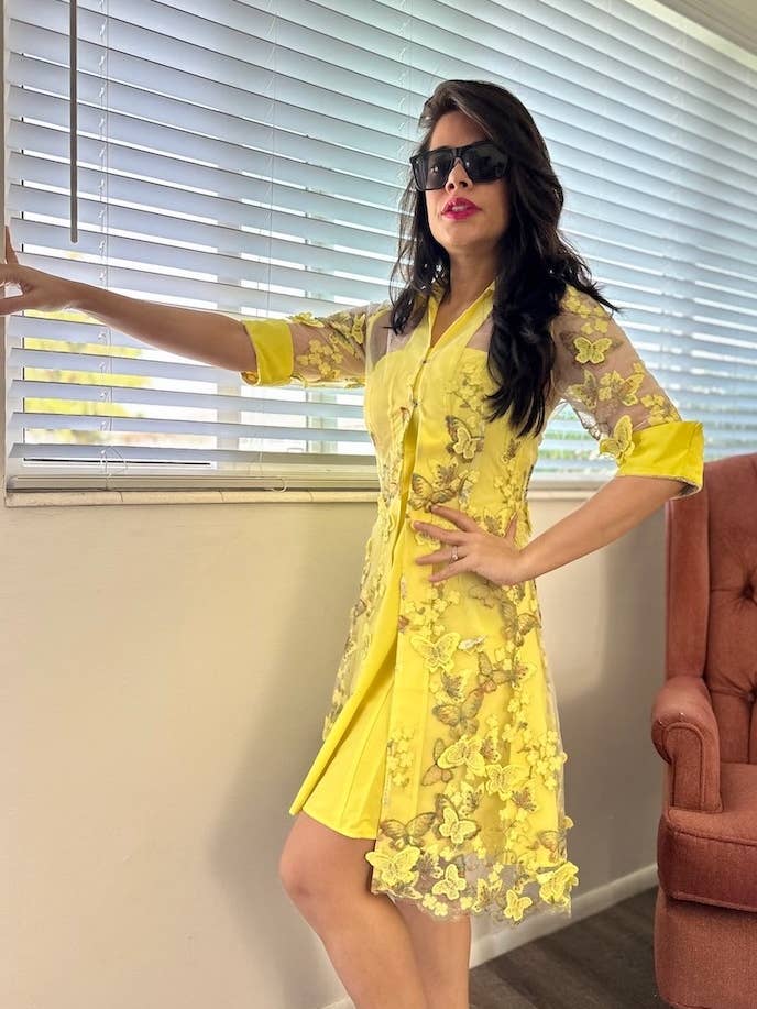 Vestido Chic Star Plus Size Bordado 3D 2Pcs em Amarelo 0525 por atacado de CHIC STAR