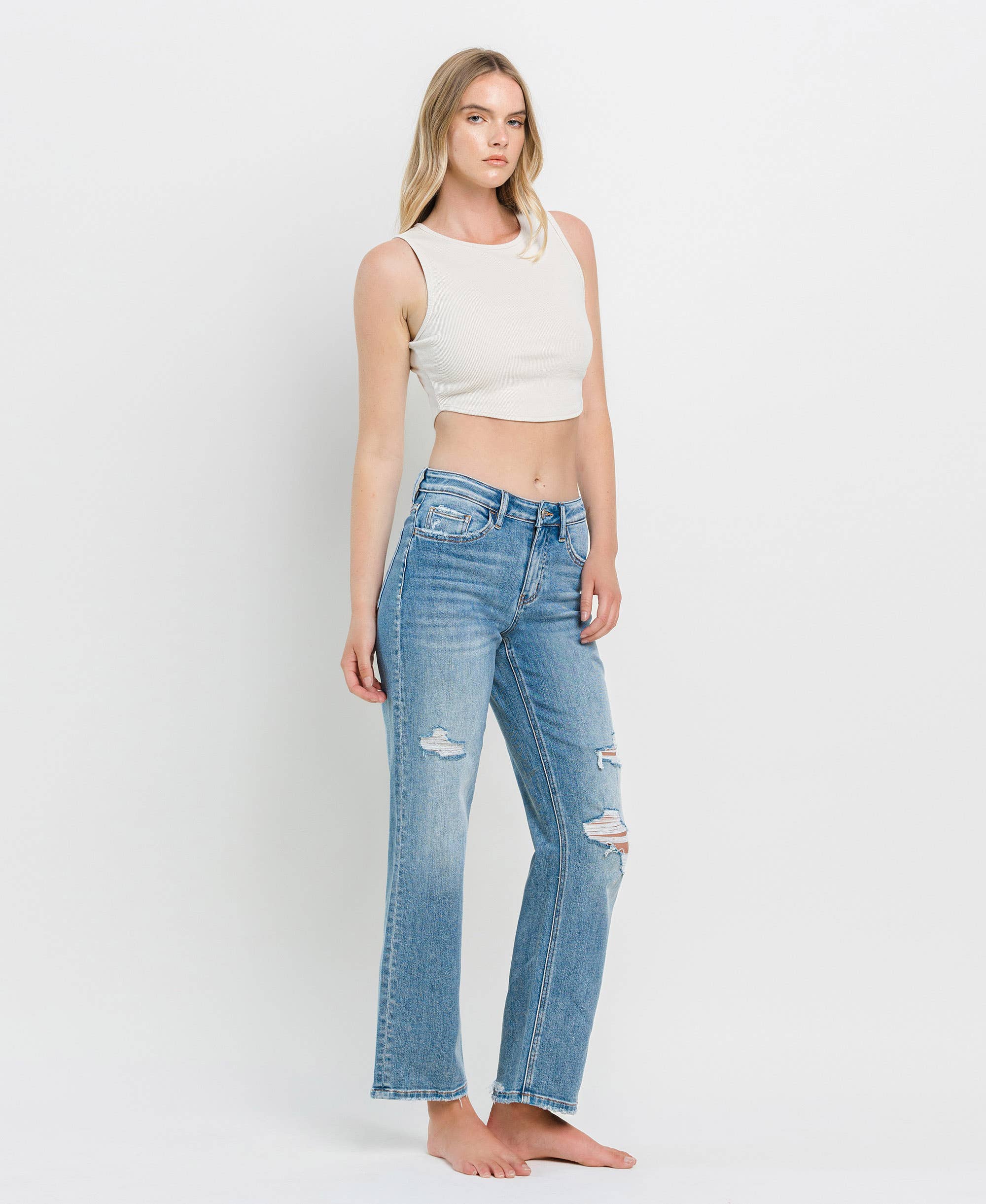 JOYSOME HIGH RISE DISTRESSED SLIM WIDE JEANS T6238 for wholesale on Faire9