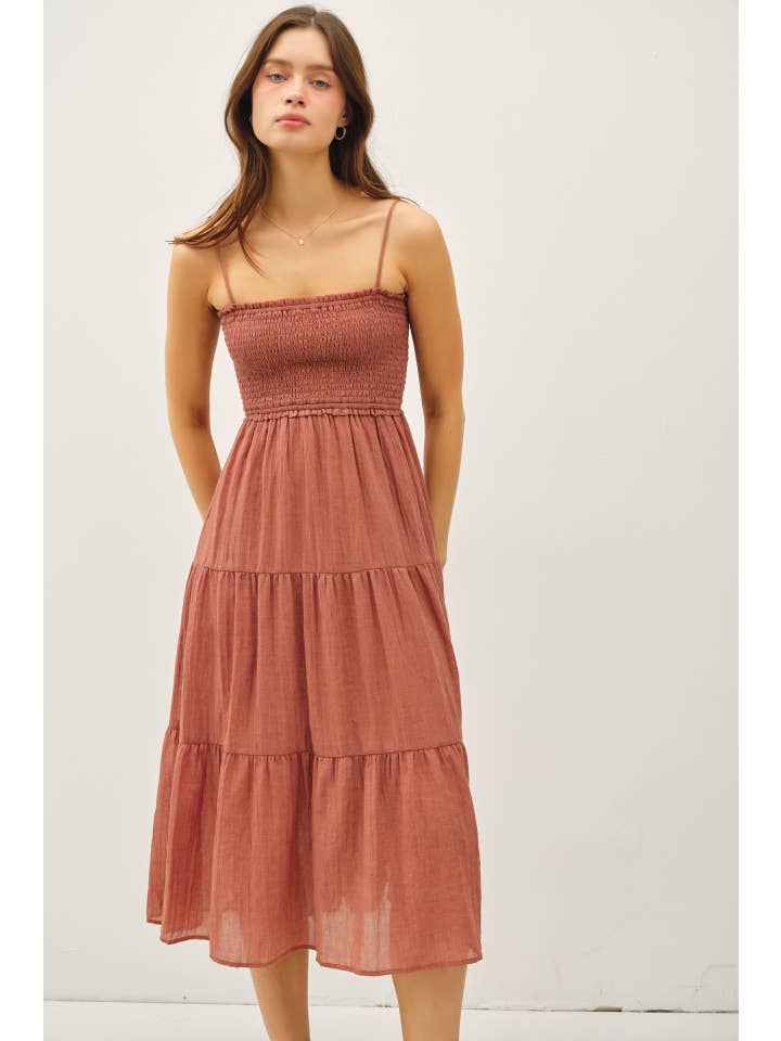 Be Cool - Wholesale Dress - Women's - SHEER MIDI DRESS W/ SMOCKED BODICE