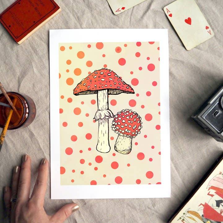 Toadstool Mushroom - Polka Dot - Art Print for wholesale by Drawn Together Art Collective