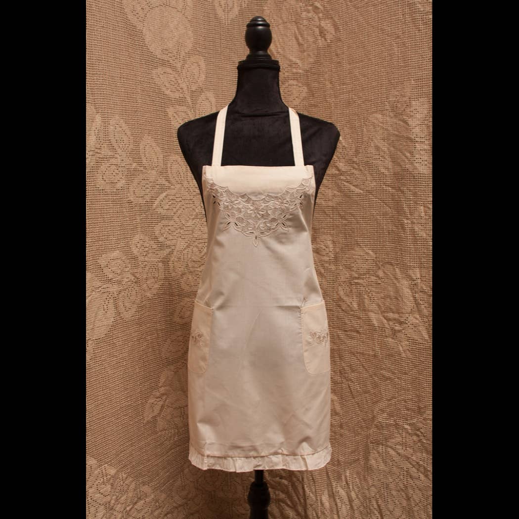 Eastern Sunrise Lace And Linens Inc. - Wholesale Apron - Retro Apron 1950 Style Ecru Embroidery