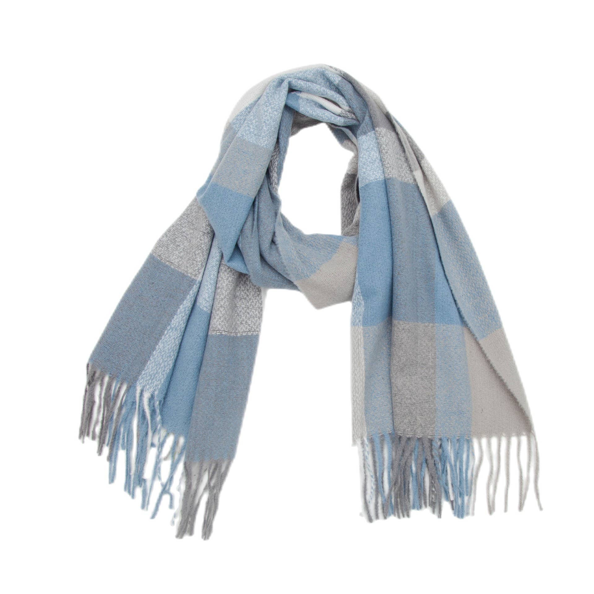 HIDDENBRAND - Wholesale Scarf - Women's - Soft cozy color block fringe scarf wrap2