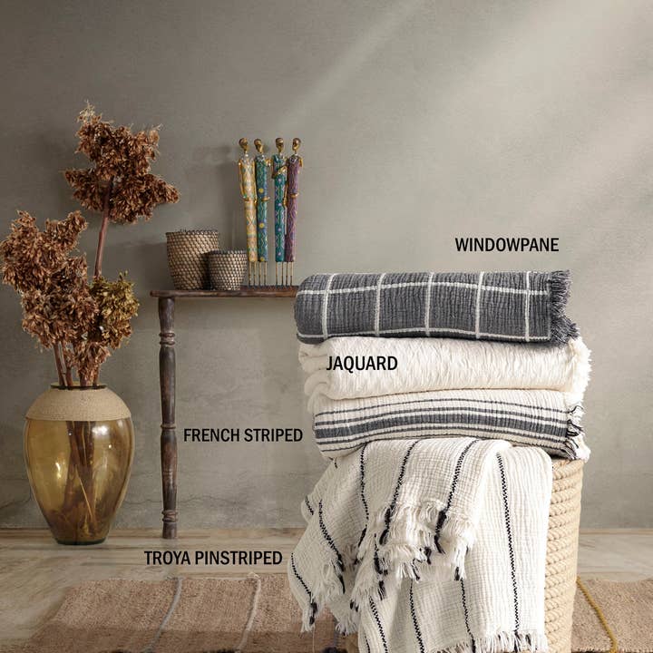 Aseel Buy Good – Großhandel Überwurfdecke – Musselin-Wurfdecke Übergröße Organisch Französisch Gestreift8