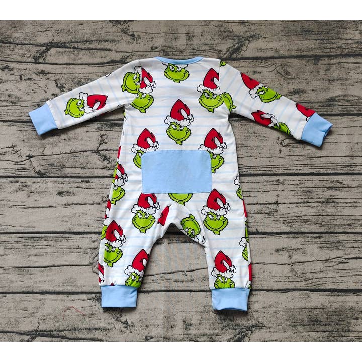 Aier Wholesale - Vente Barboteuse – bébé - Barboteuse zippée à manches longues en bambou Green Face pour bébés et garçons4