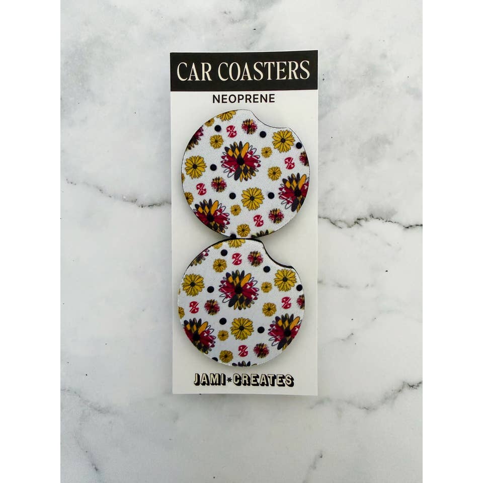 White Maryland Flower Car Coasters for wholesale by Jami Creates
