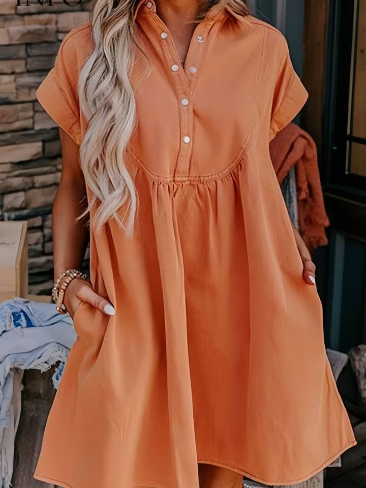 Stand Collar Buttoned Ruffled Dress for wholesale by Rosa Clothing