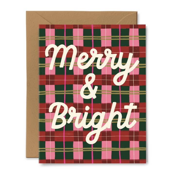 Merry and Bright Plaid Card for wholesale by Pink Pigeon Studio