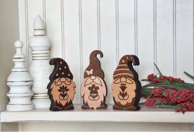 Driftless Studios - Wholesale Decorative Tabletop Object - Engraved Flower Gnome Wood Cutout - Limited Supply1