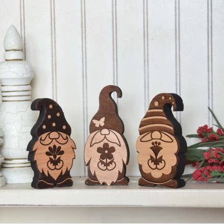 Driftless Studios - Wholesale Decorative Tabletop Object - Engraved Flower Gnome Wood Cutout - Limited Supply1