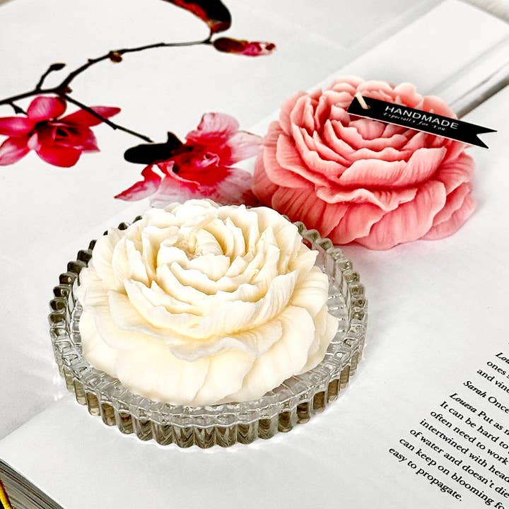 Art de cire de fleur - Duo - Voile blanc & Éclosion rose pour la vente par Zenaural