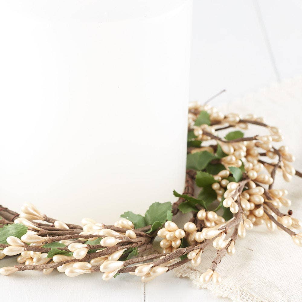 Factory Direct Craft - Wholesale Candle Holder - 6" Pearlized Creamy Pip Berries Candle Ring5