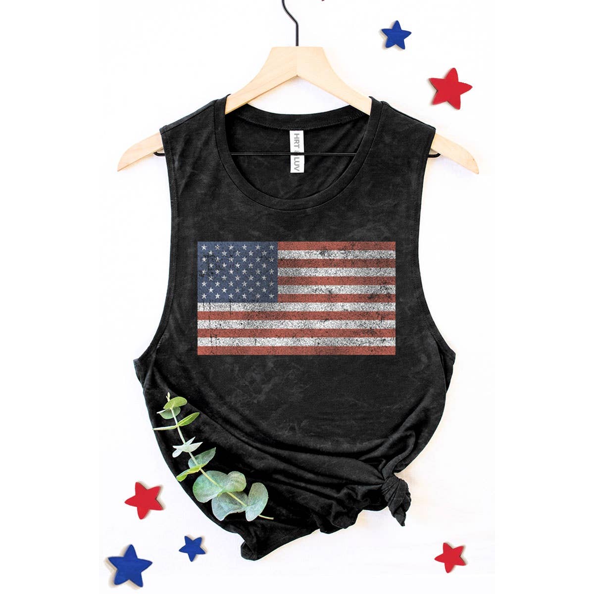 HRTandLUV - Wholesale Tank Top - Women's - VINTAGE AMERICAN FLAGS GRAPHIC TANK TOP4