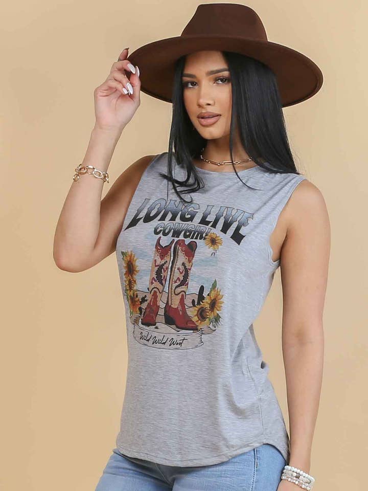 HEATHER GREY AV079-SANDRA GRAPHIS SLEEVELESS TOP for wholesale on Faire