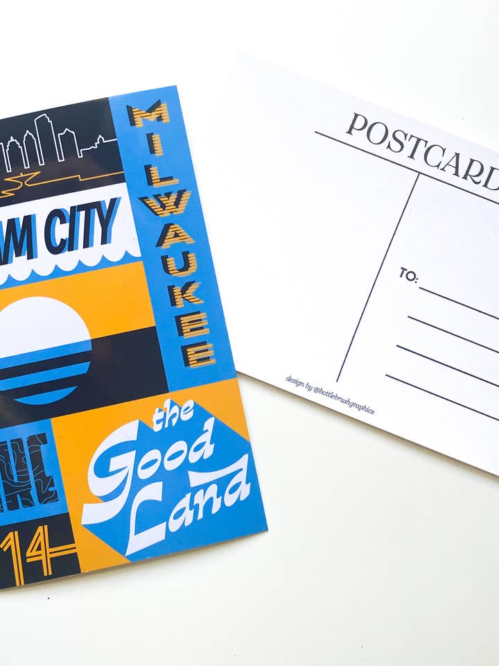 MKE Milwaukee Cream City 414 Flag Postcard for wholesale by Bottlebrush Graphics