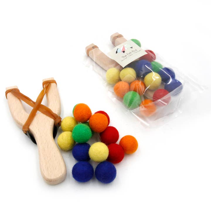 The Felt Pod - Venta al por mayor Tirachinas - Niños - Tirachinas de madera y 15 bolas de fieltro