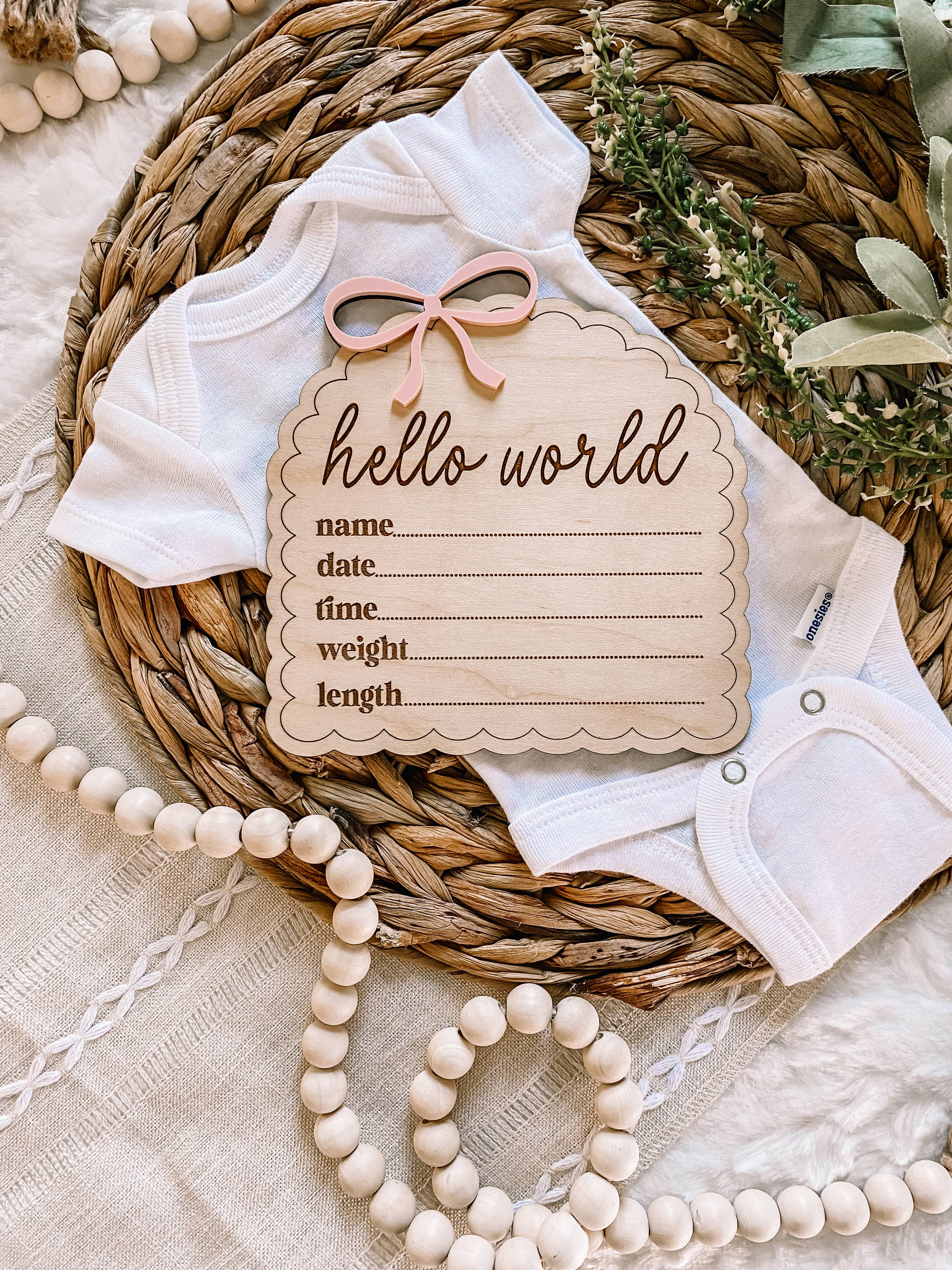 Claire and Bella - Wholesale Milestone Art/Keepsake - Kids & Baby - Hello World Birth Stat Sign - Dainty Bow5