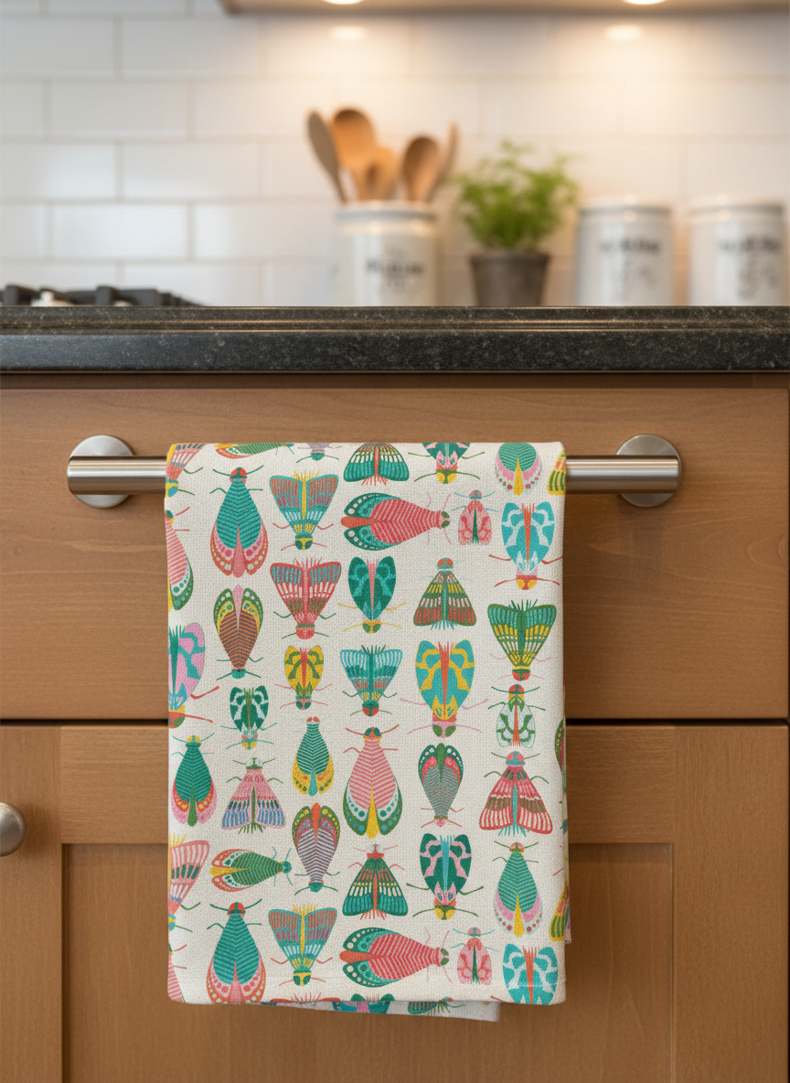 Rebecca Jane Woolbright - Wholesale Tea Towel - Spring Glow Tea Towel – Colorful Moth Linen Kitchen Towel3
