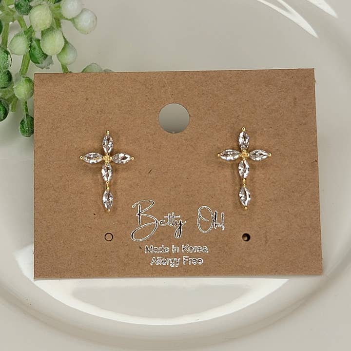 CZ Cross Post Earrings for wholesale by BETTYOH INC