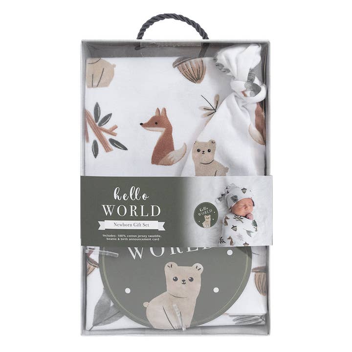 Living Textiles - Wholesale Swaddle Set - Baby - Hello World Gift Set - Forest Retreat