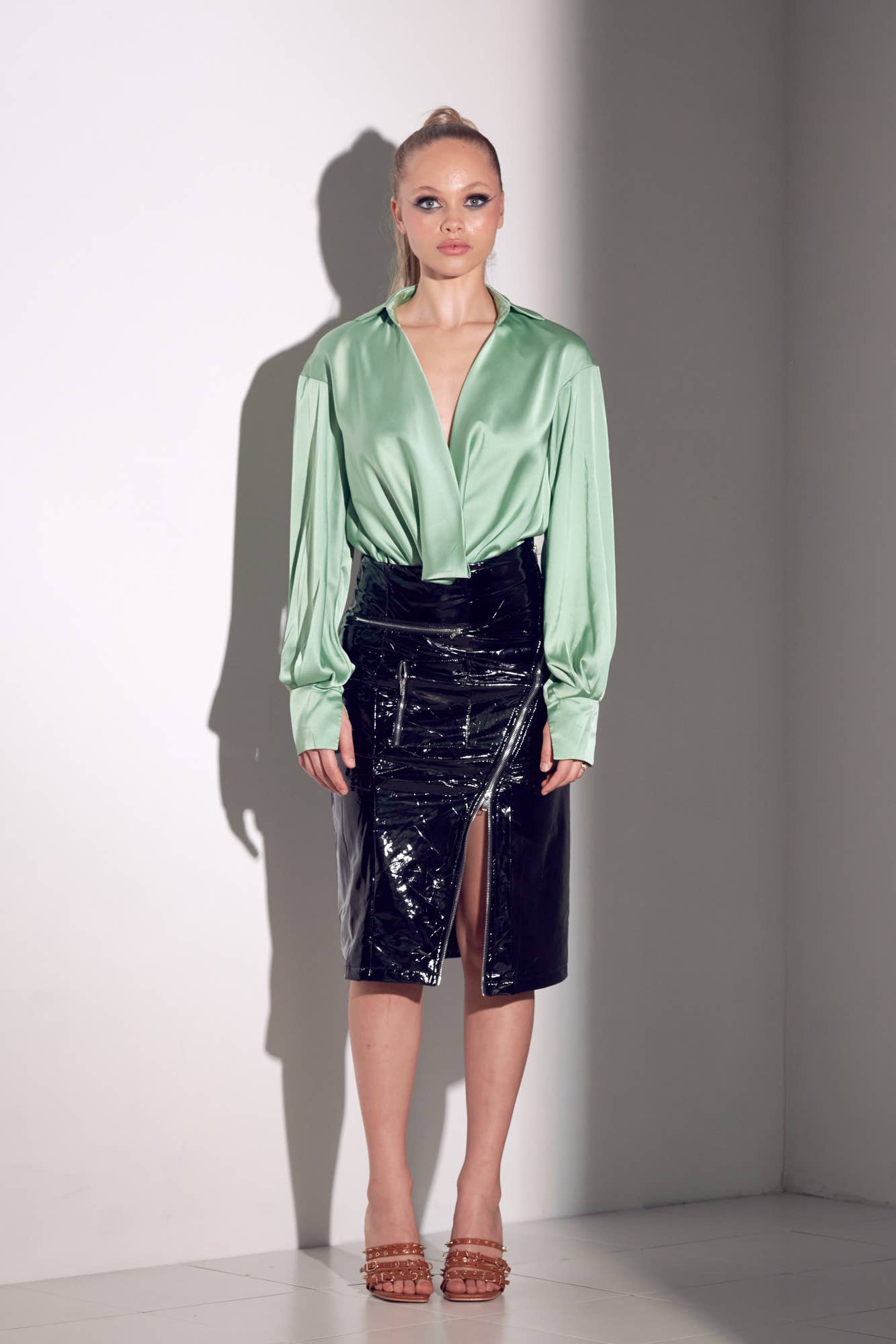 WFFS - Wholesale Bodysuit - Women's - Long Sleeve Satin Bodysuit - Cuffed Sleeves2