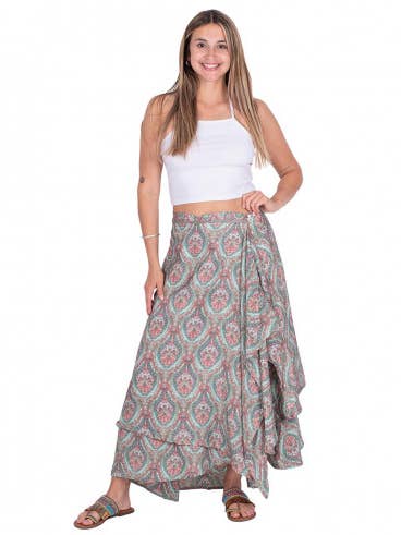 light green Malaga Model Long Printed Skirt for wholesale on Faire