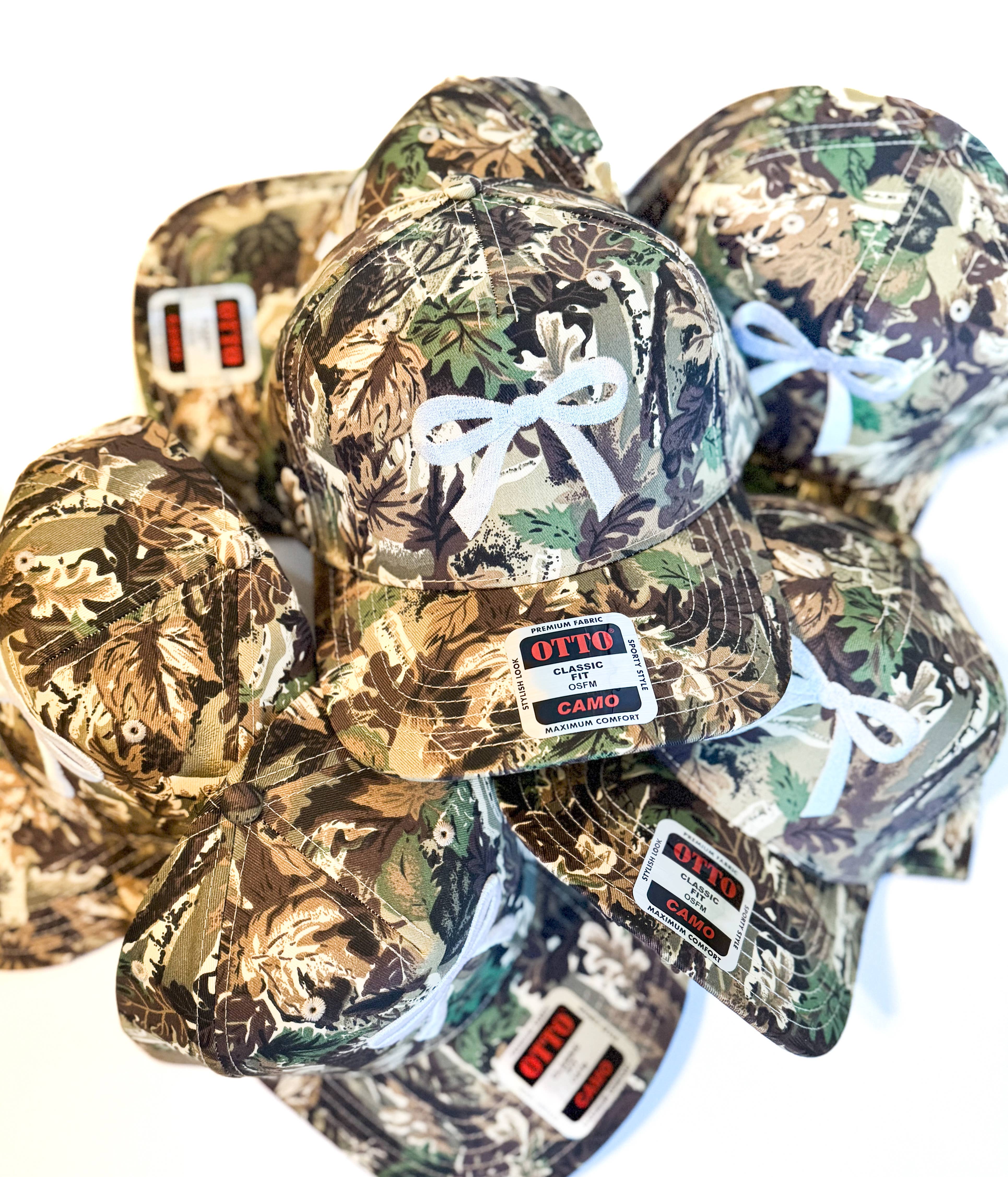 The Babe Co. - Wholesale Trucker Hat - Women's - Camo Bow Croquette Women's Vintage Embroidered Hat